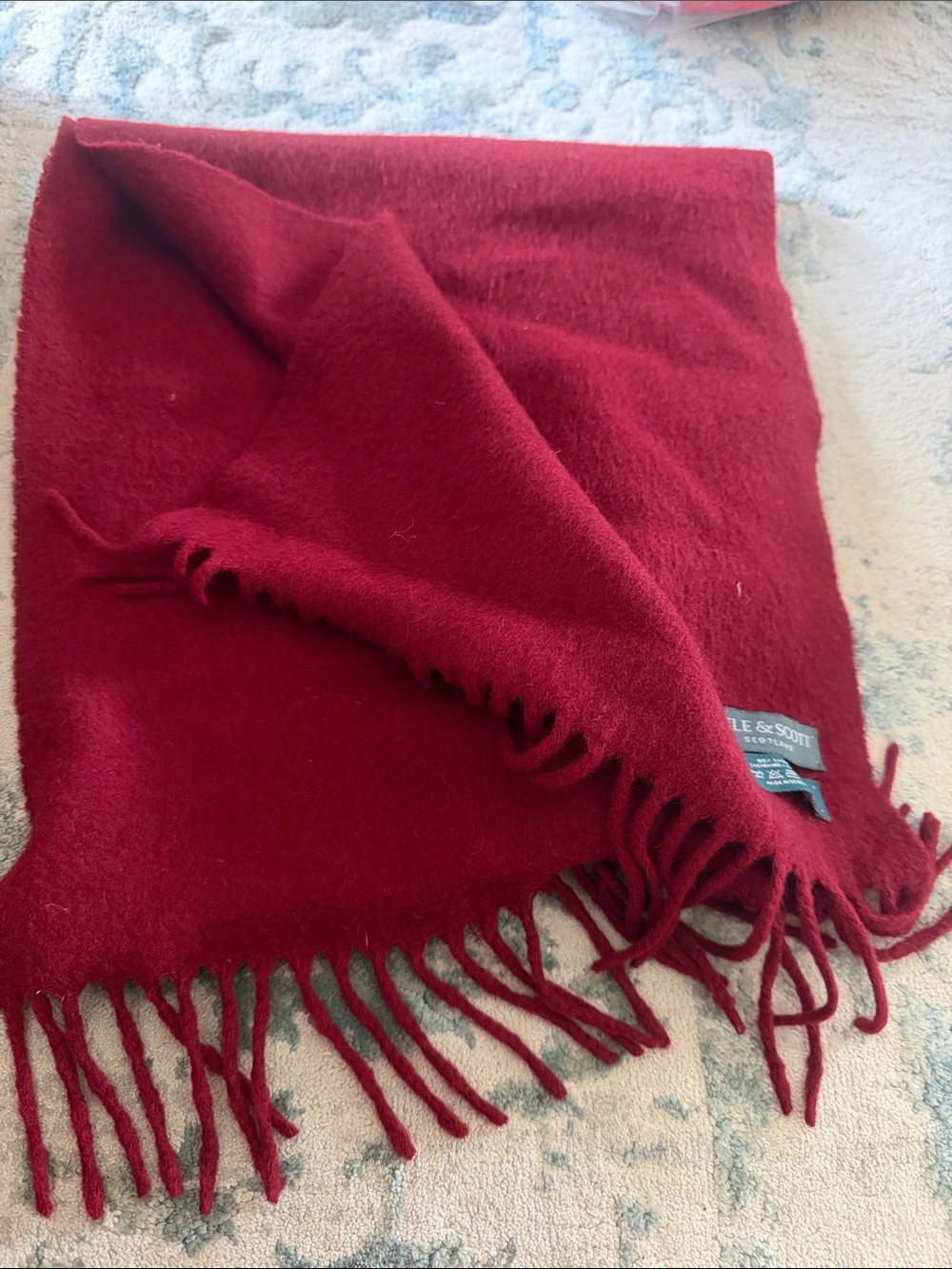 Lyle & Scott Burgundy Fringe Wool Scarf cashmere
